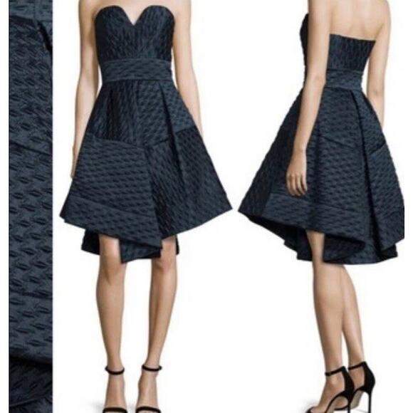 MILLY Brocade A-Line Sweetheart Dress 8 Black Strapless USA Fit & Flare $750 EUC